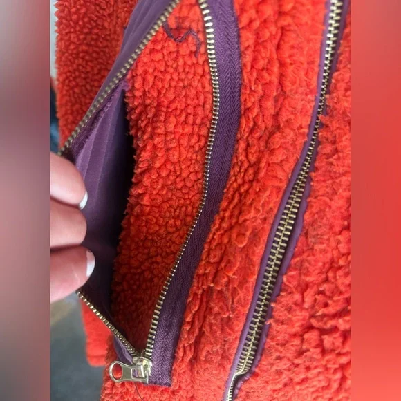 Free People Rivington fleece zip up size Small red with black purple vintage - Picture 5 of 16